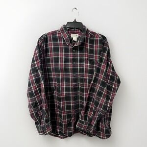 L.L.Bean Shirt Mens XL Black Red Plaid Flannel Button Up Long Sleeve Casual